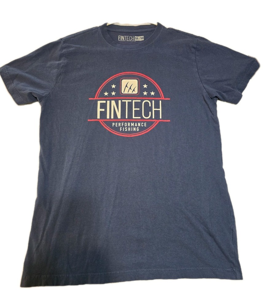 Finntech Men's T Shirt Short Sleeve Graphic Tee Crew Neck Medium Blue