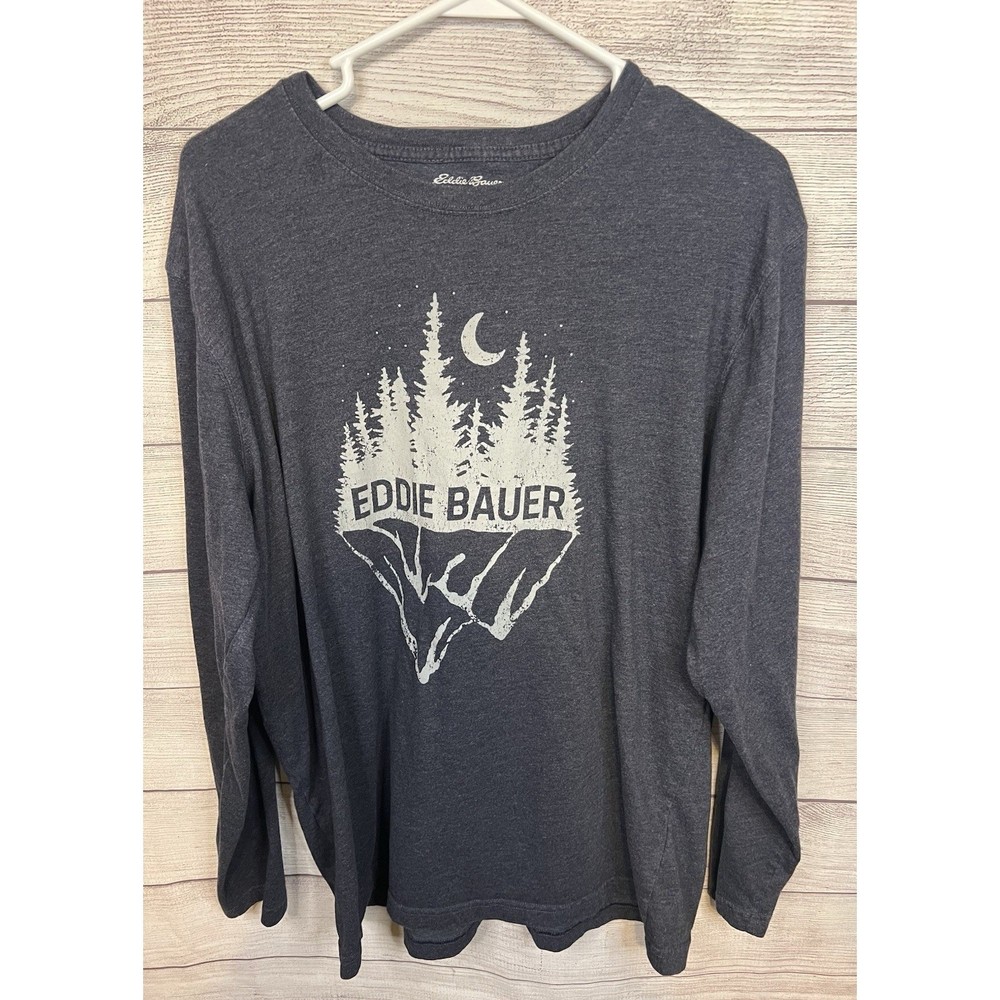 Eddie Bauer Men's Long Sleeve Graphic T-Shirt Mountain Forest Design Size Large