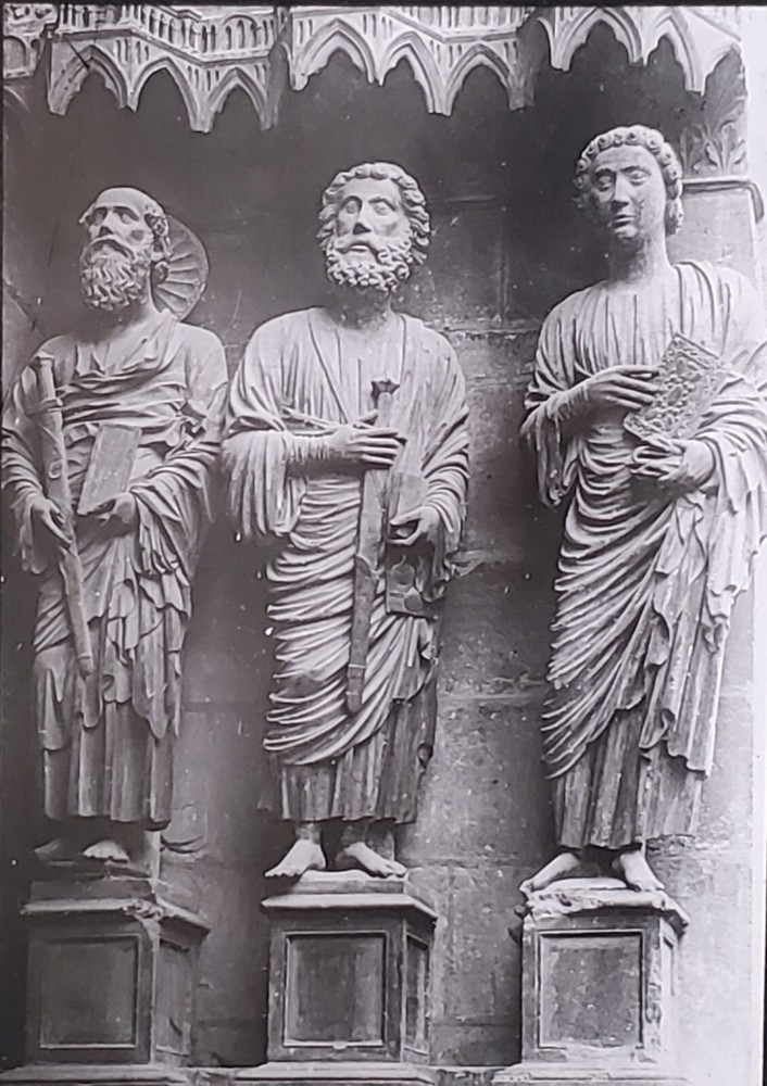 Saints, North Transept, Reims Cathedral France, CRACKS Magic Lantern Glass Slide