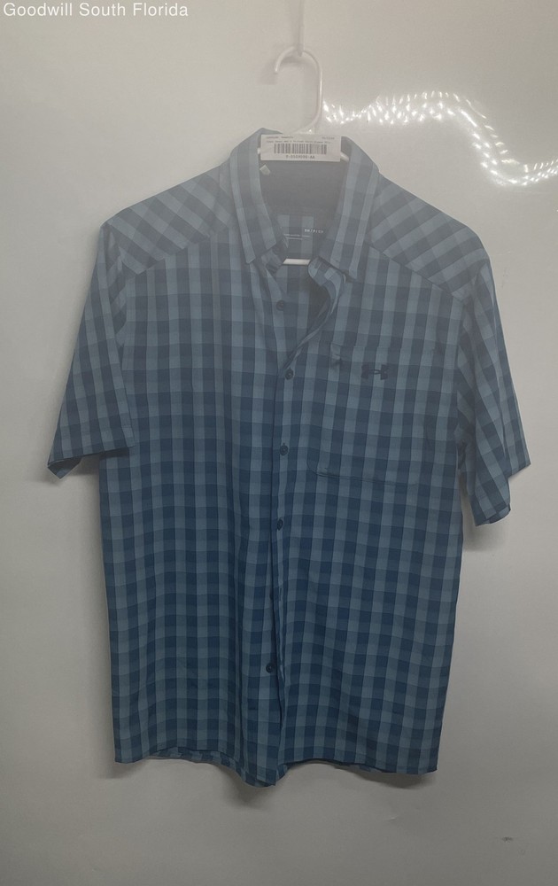 Under Armour Mens Blue Plaid Short Sleeve Button-Up Shirt Size Small