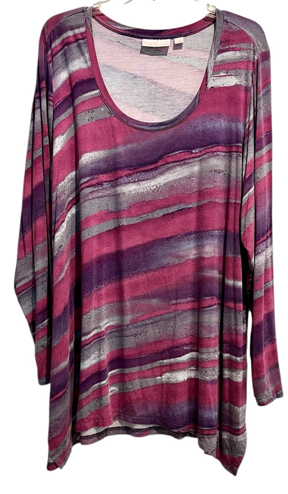 Belle by Kim Gravel Top Plus Size 2X Purple Watercolor Scoop Neck Stretchy Tunic