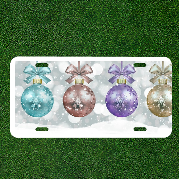 Custom Personalized License Plate Auto Tag With Colorful Christmas Ornaments Art
