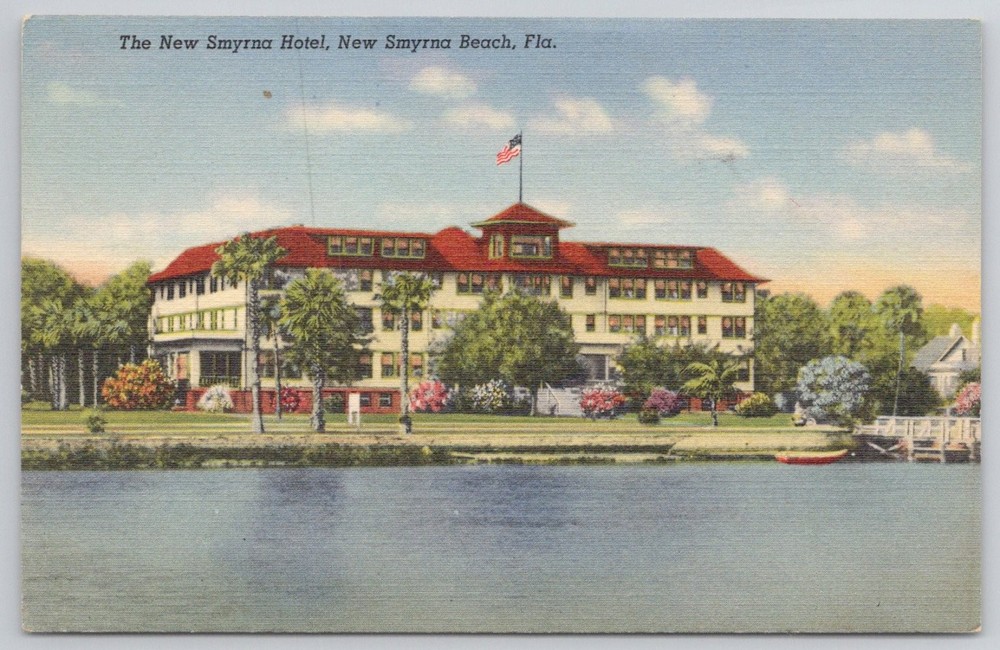Vintage New Smyrna Hotel Florida Linen Postcard 1950 Postmarked Curteich