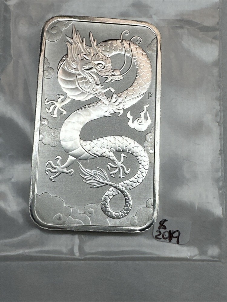 2019 Australia  Dragon bar  1 oz Silver 0.9999 $1 Perth Mint Bar