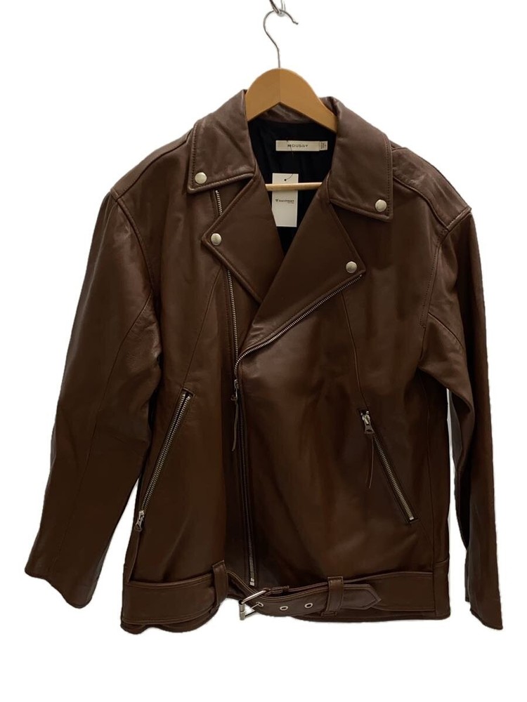 Moussy Oversized Leather/Double Riders Leather Jacket/Free/Sheep Leather/Brw 349