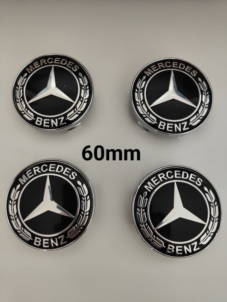 SET 4 Hub Cover 60mm For Mercedes Logo Emblem Rim Wheel Center New Black