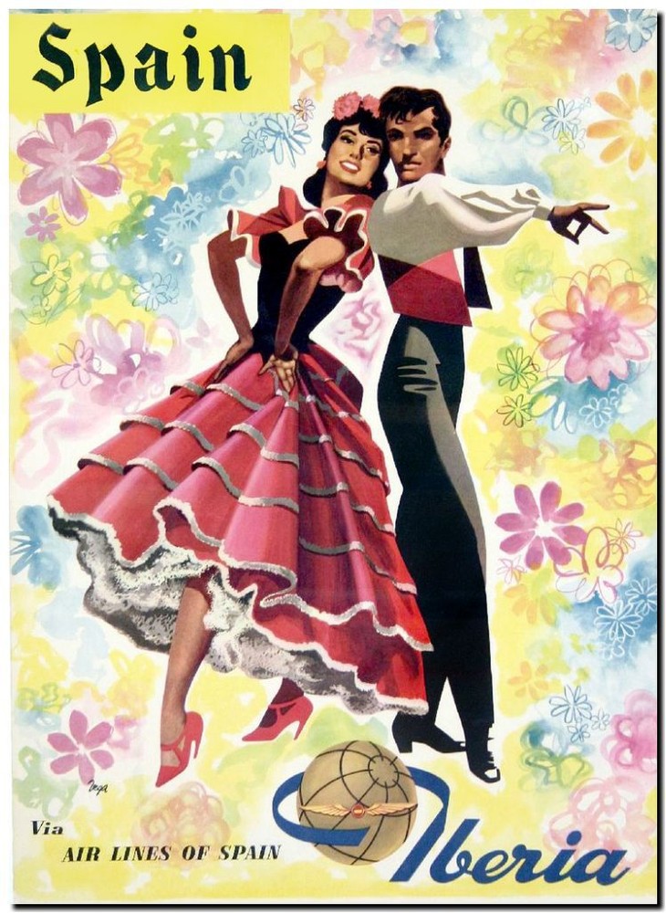 Cool Retro Travel Poster *FRAMED* CANVAS ART Spain couple dance 18x12