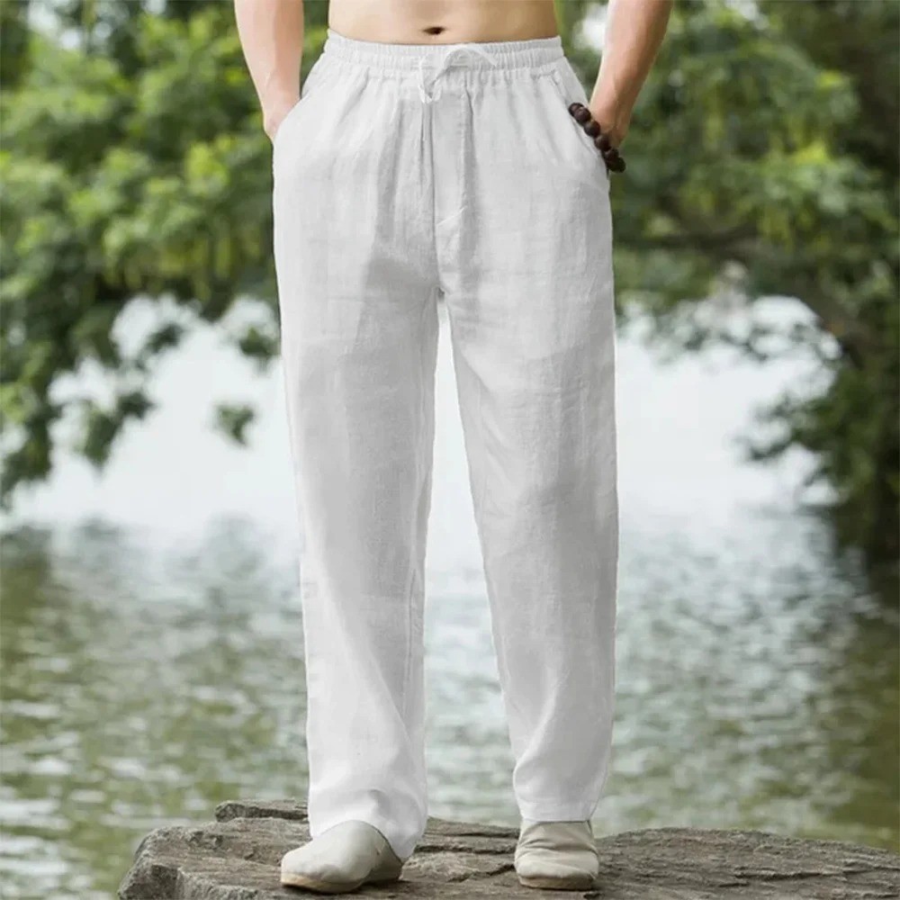Men’s Cotton Linen Beach Pants Casual Loose Summer Streetwear Hawaiian Vacation