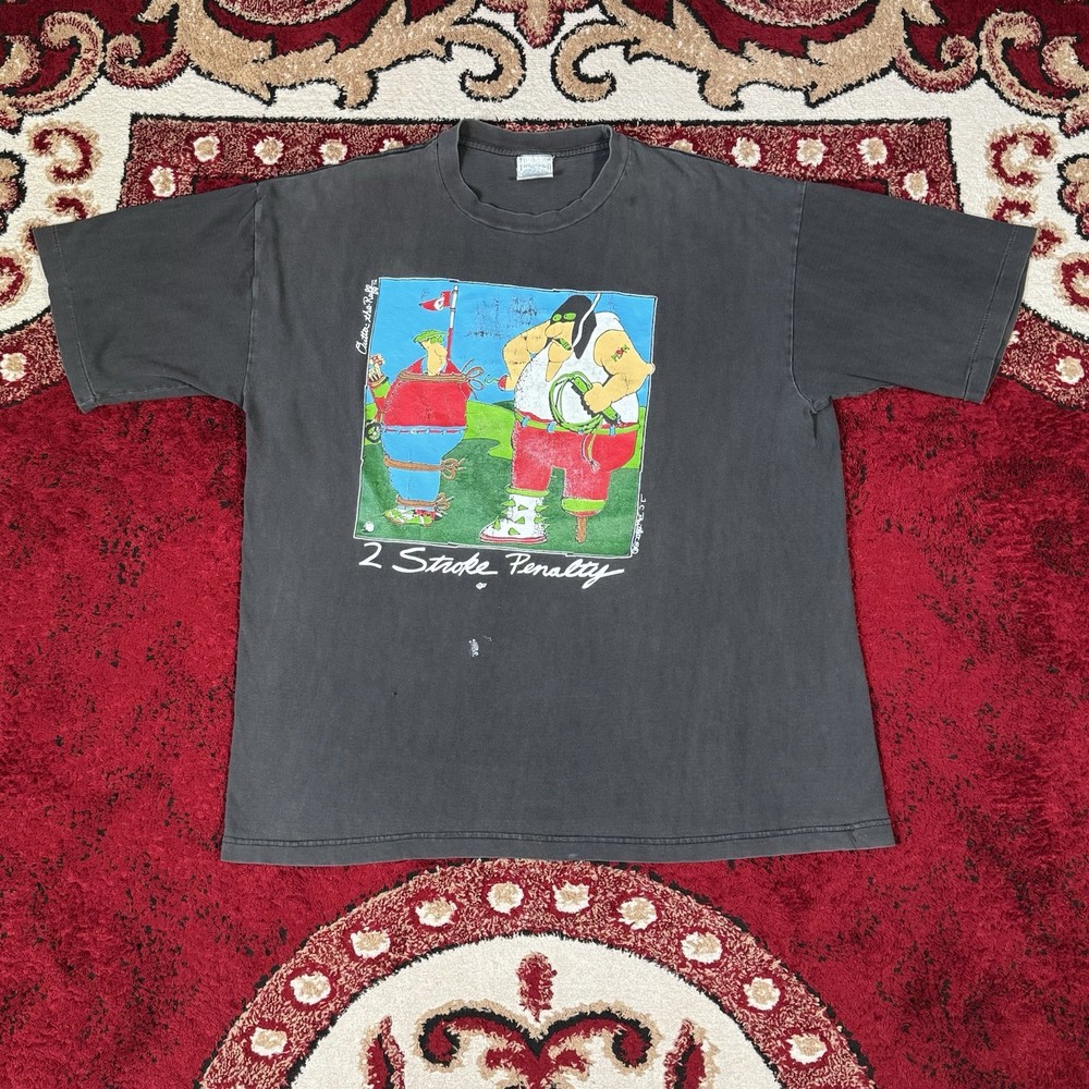 Vintage 90s Golf 2 Stroke Penalty BDSM Cartoon Comic Faded T Shirt Size XL