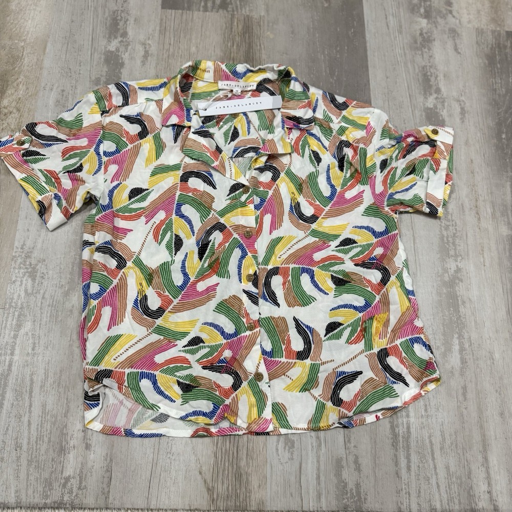 Jane Delancey Women's Button-Up Shirt Size XS Multicolor Abstract Tropical Print