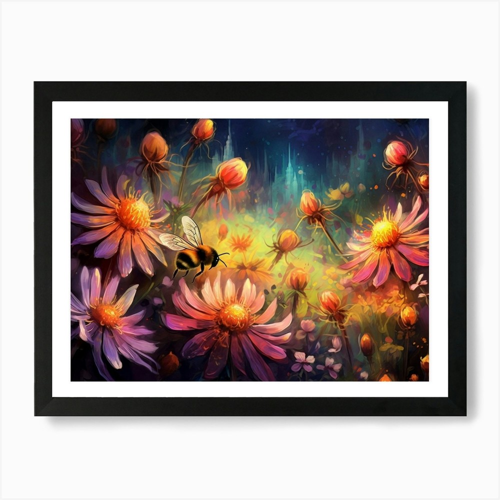 Bees And Flowers Art Print Framed Wall Art Poster Canvas Print Picture