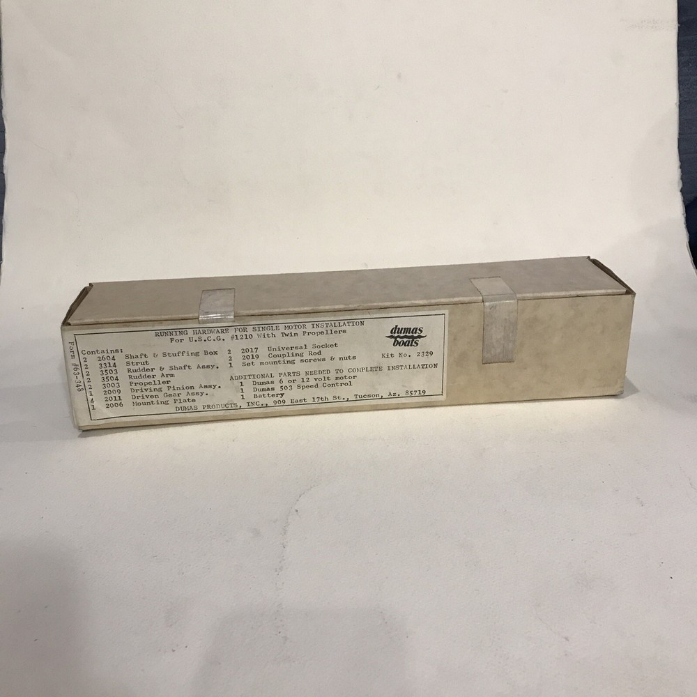 Dumas Boats RUNNING HARDWARE KIT #2329 Single Motor Twin Propeller FOR 1210 USCG