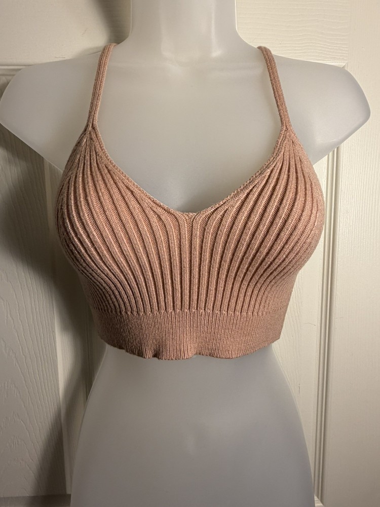 WOMENS MAUVE RIBBED CROP CAMI BRALETTE SIZE XS/S
