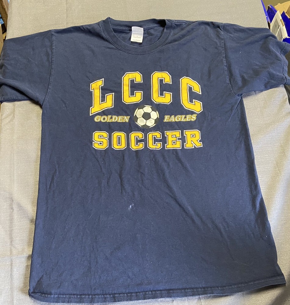 LCCC Golden Eagles Soccer Blue Graphic Crew Neck Tee GIldan Large