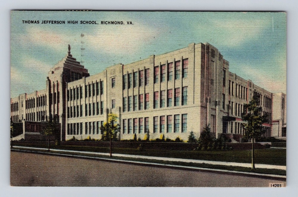 Richmond VA-Virginia, Thomas Jefferson High School, Vintage c1949 Postcard