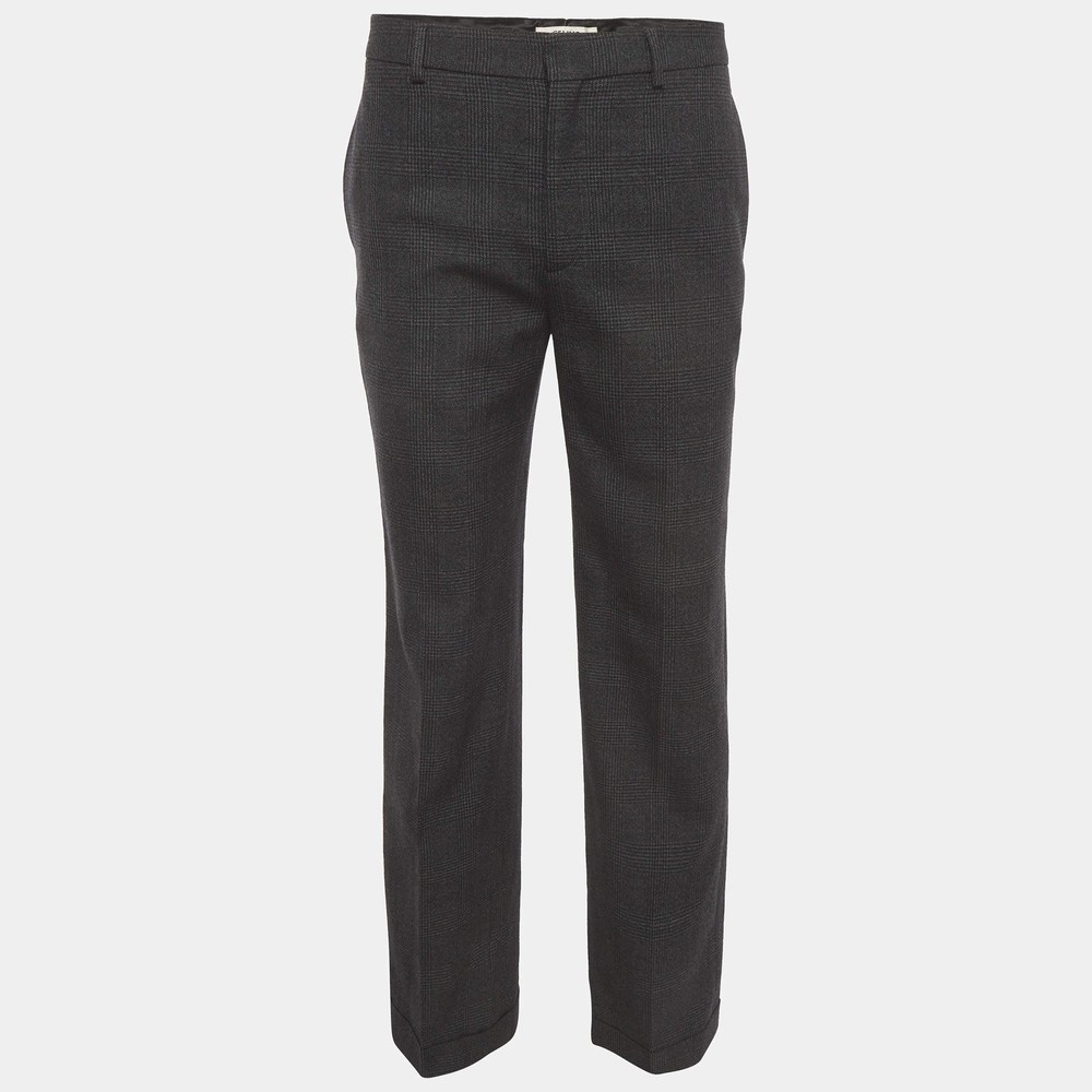 Celine Black Check Pattern Wool Straight Fit Trousers M