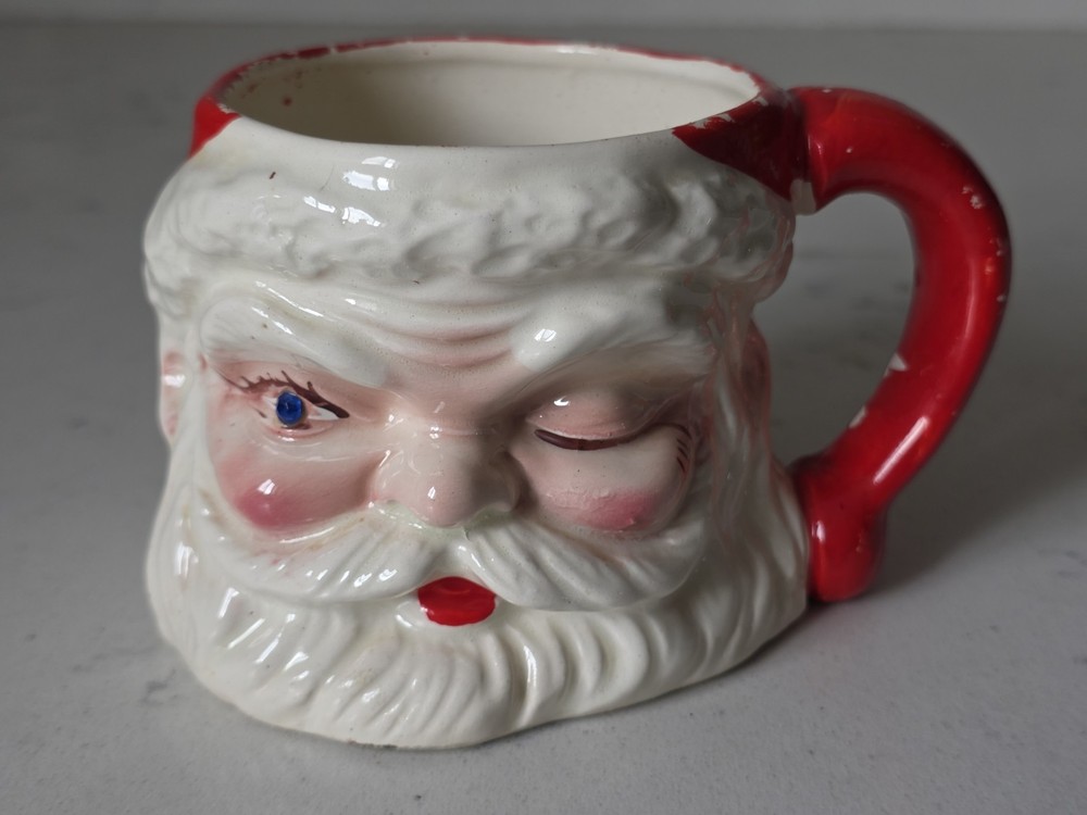 HTF Vintage Large Ceramic Winking Santa Mug Christmas Kitsch Made In Japan