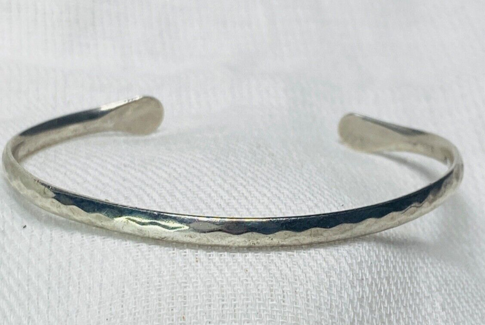 Rustic Sterling Silver 925 Hammered Cuff Bracelet