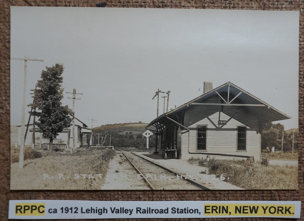 RPPC ca 1912 Lehigh Valley Railroad Station, ERIN, NEW YORK. Postcard REAL PHOTO