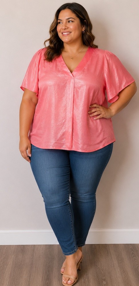 Andree By Unit Pink Soft Top Blouse Plus Size 1x NWT