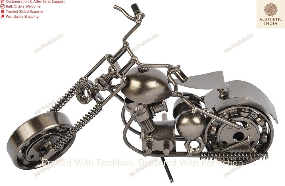Metal Handmade Vintage Motor Bike Miniature Small 16cm Long Decorative Showpiece