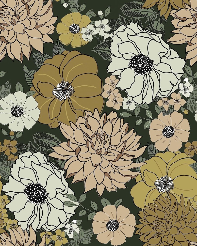Floral Peel and Stick Wallpaper Boho Flower Removable Waterproof Decor Dark Colo