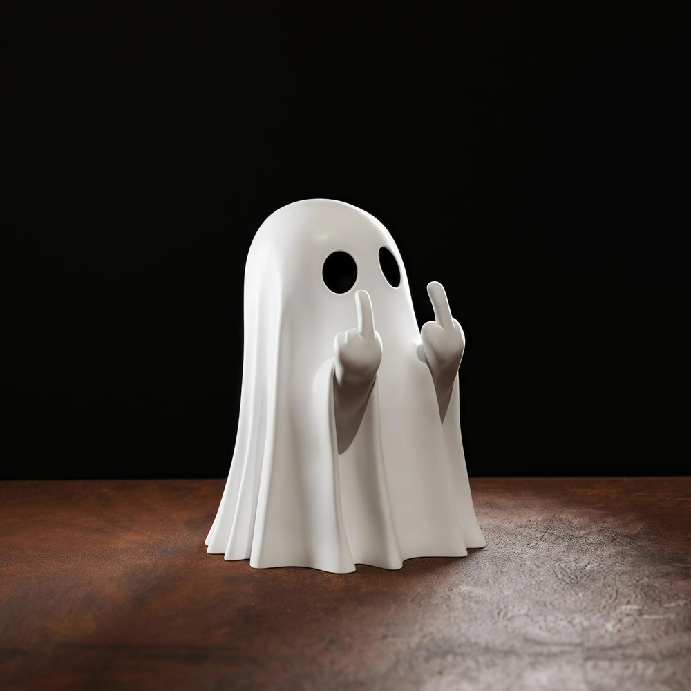 Cute Middle Finger Ghost Statue, Small Halloween Decor for Home, Centerpiece NEW
