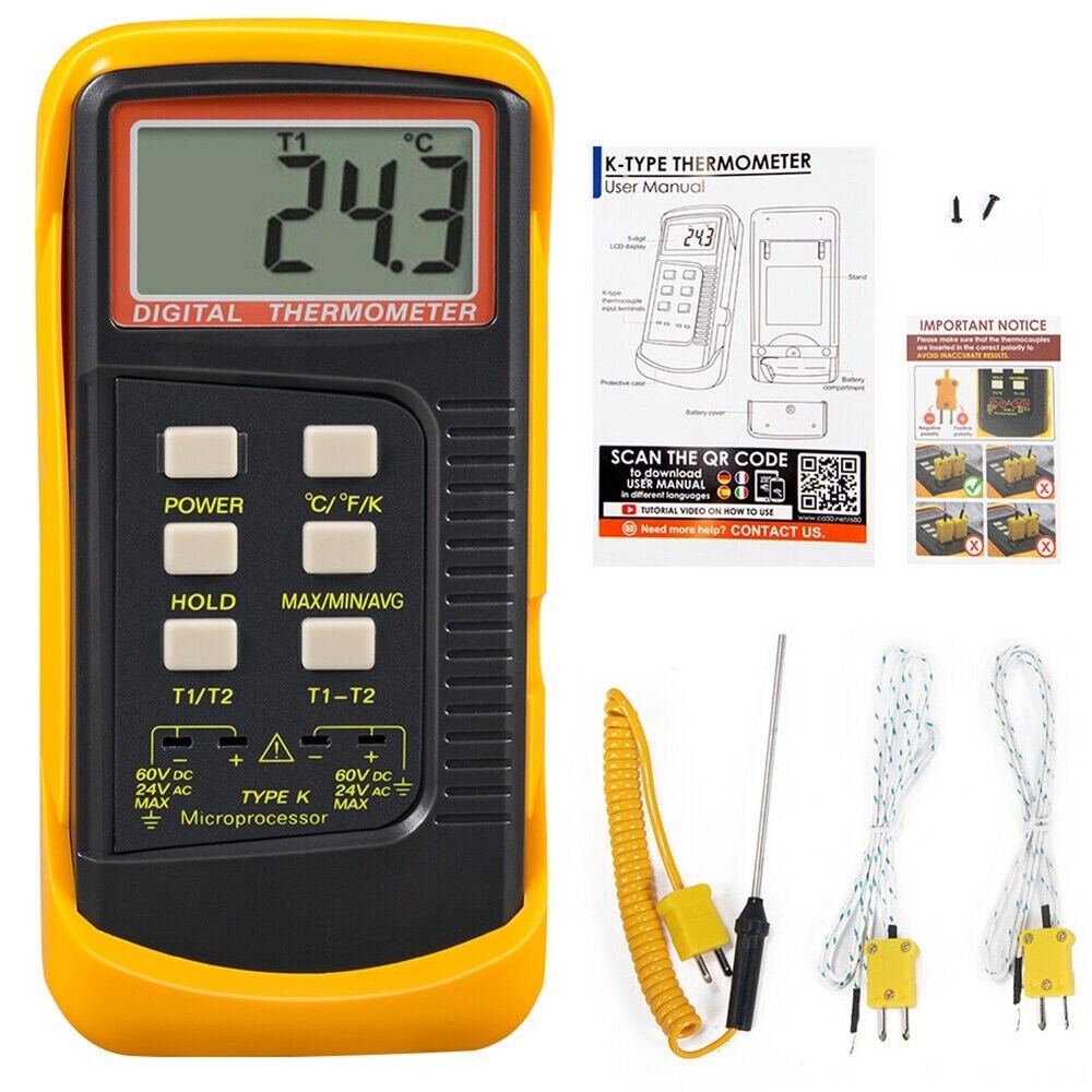 Accurate Digital Thermometer 6802 II with Dual Channel Type K Thermocouple-image
