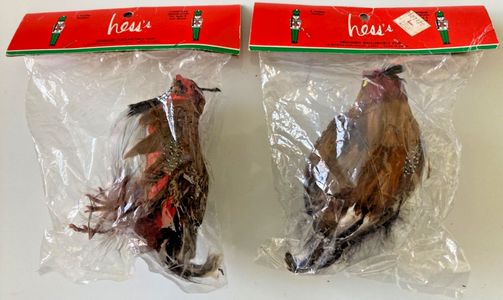 VTG Lot of 2 Rare NIP Hess's Christmas Feathers Partridge & Quail Ornaments NOS