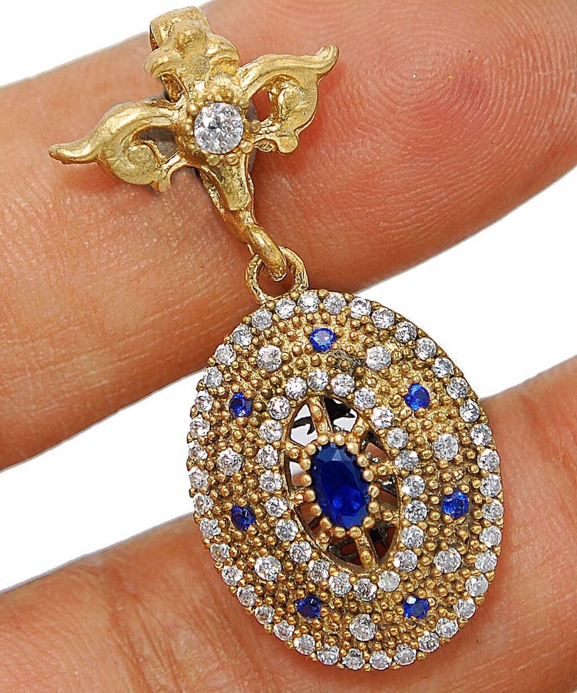 1CT Ottoman Style Treated Sapphire 925 Sterling Silver Pendant TC3  