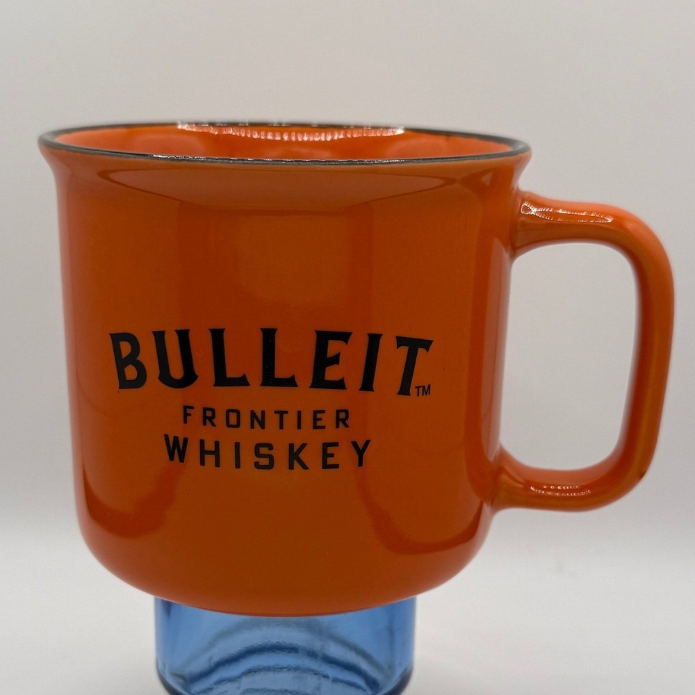 Bulleit Frontier Whiskey Orange Ceramic Campfire Coffee Mug Black Rim Barware