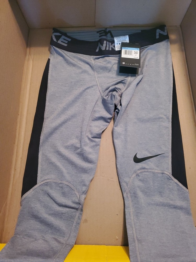 Nike Pro Tights Mens Medium Dri FIT 3/4 Ankle Length Training 22 Inch Smoke Grey