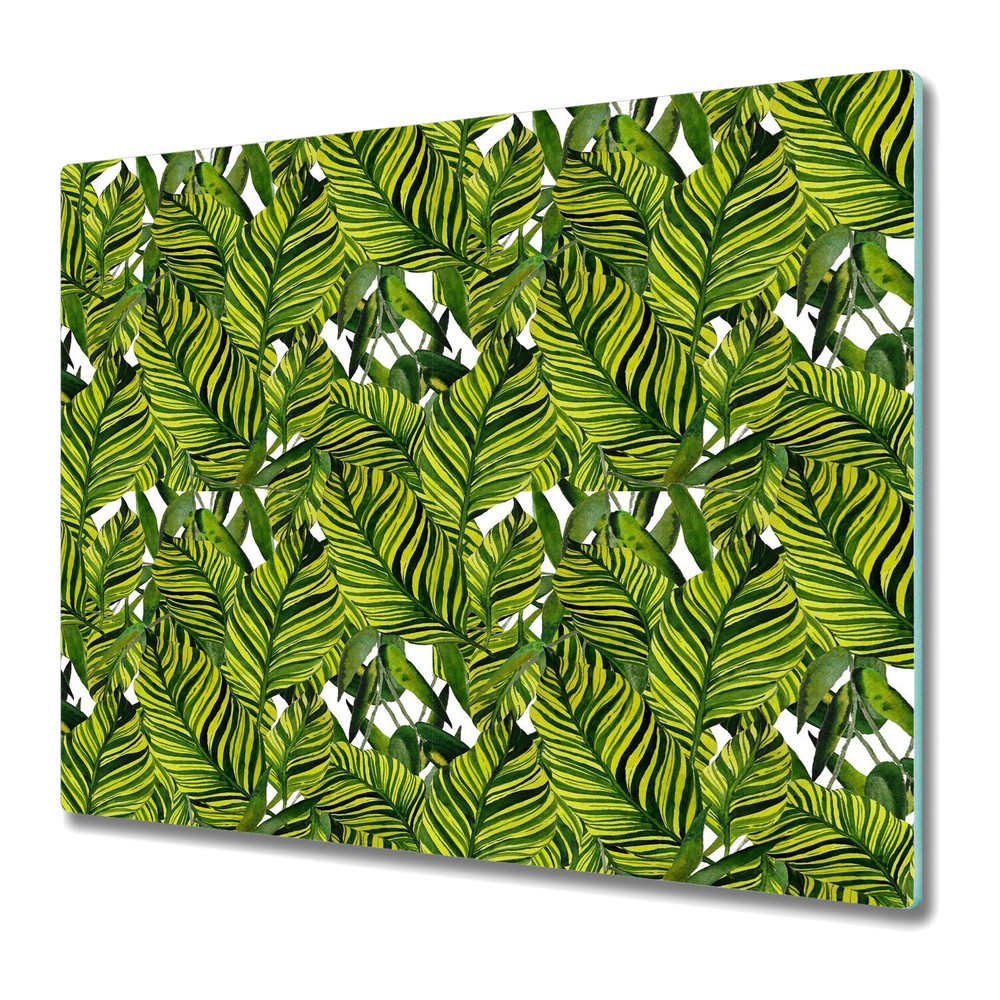 Serving Chopping Board Glass Cover Worktop Saver Big Jungle Leaves 60x52