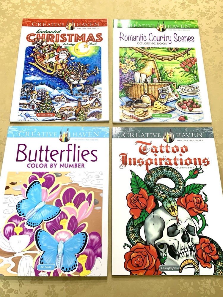 4 Creative Haven Butterflies Color by Number Adult Coloring Book Lot Christmas