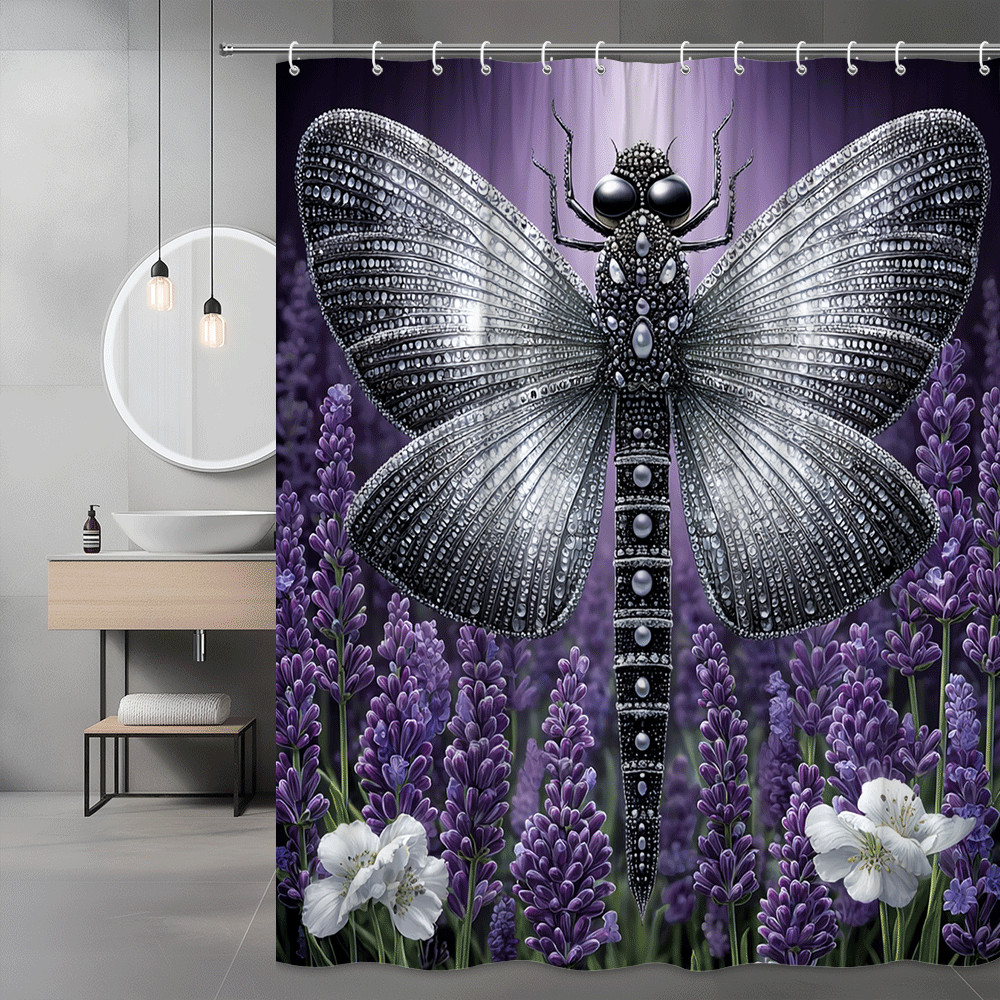 Dragonfly Shower Curtain Purple Floral Nature Print