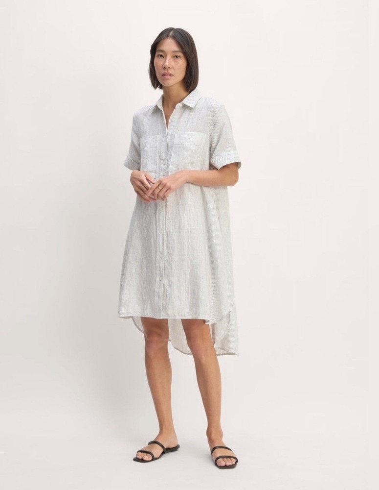Everlane Daytripper European Flax Linen Pinstripe Dress, Size XXS