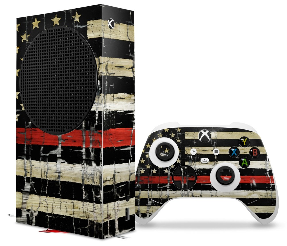 Skins XBOX Series S Console Controller Painted Faded Cracked Red Line USA Flag