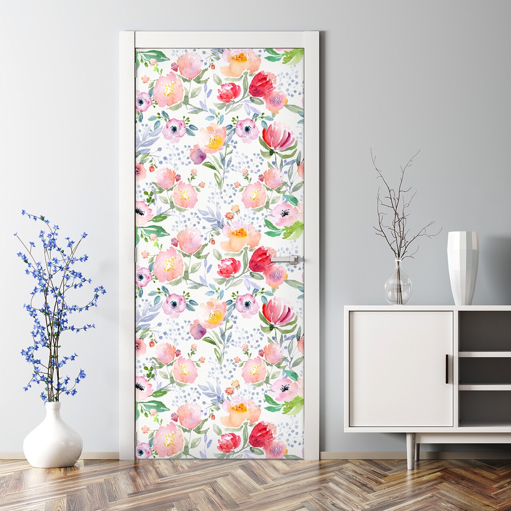 Watercolour floral Adhesive Cottage Country Chic Rose Garden Flower Door Decal