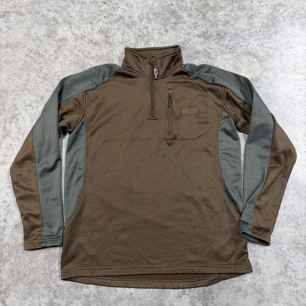 Drake Pullover Mens Small Brown 1/4 Zip Long Sleeve Hunting Performance Top