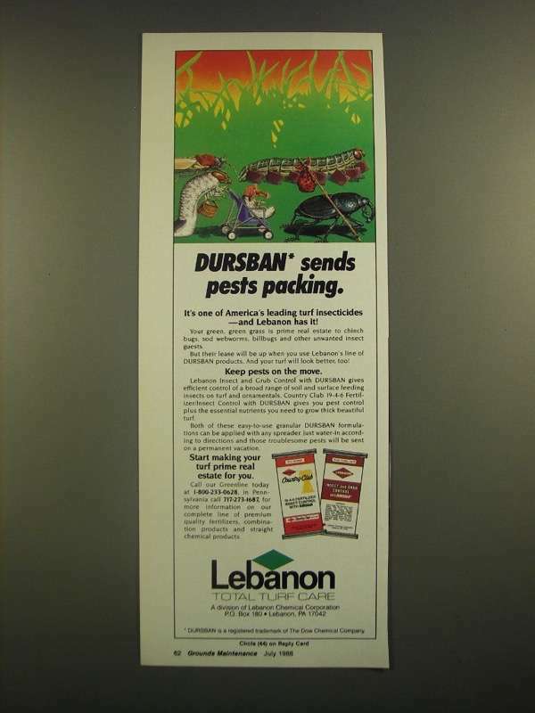 1988 Lebanon Dursban Ad - Sends Pests Packing