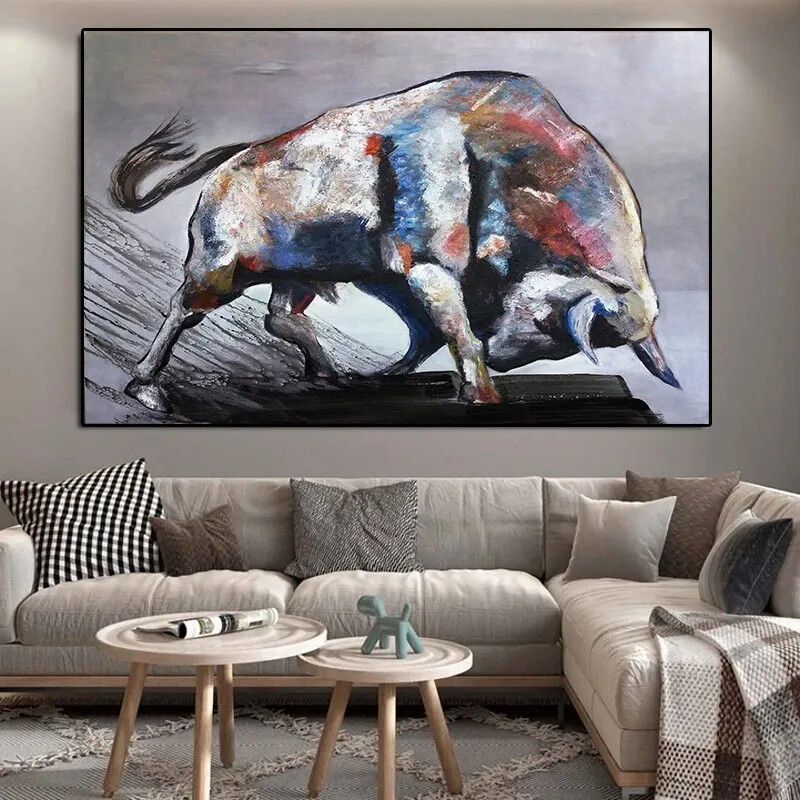 Abstract Animal Oil Canvas Painting Doodle Bull Posters Prints Wall Art Picture