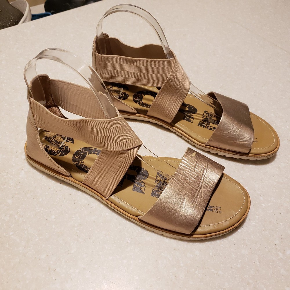 Sorel Ella Rose Gold Leather Ankle Sandal Size 9.5 Women's Shoes