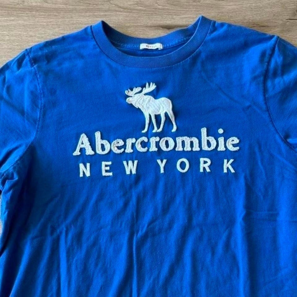 Vintage 90s Y2K Abercrombie & Fitch A&F T Shirt Fits L Blue Moose Logo Graphic