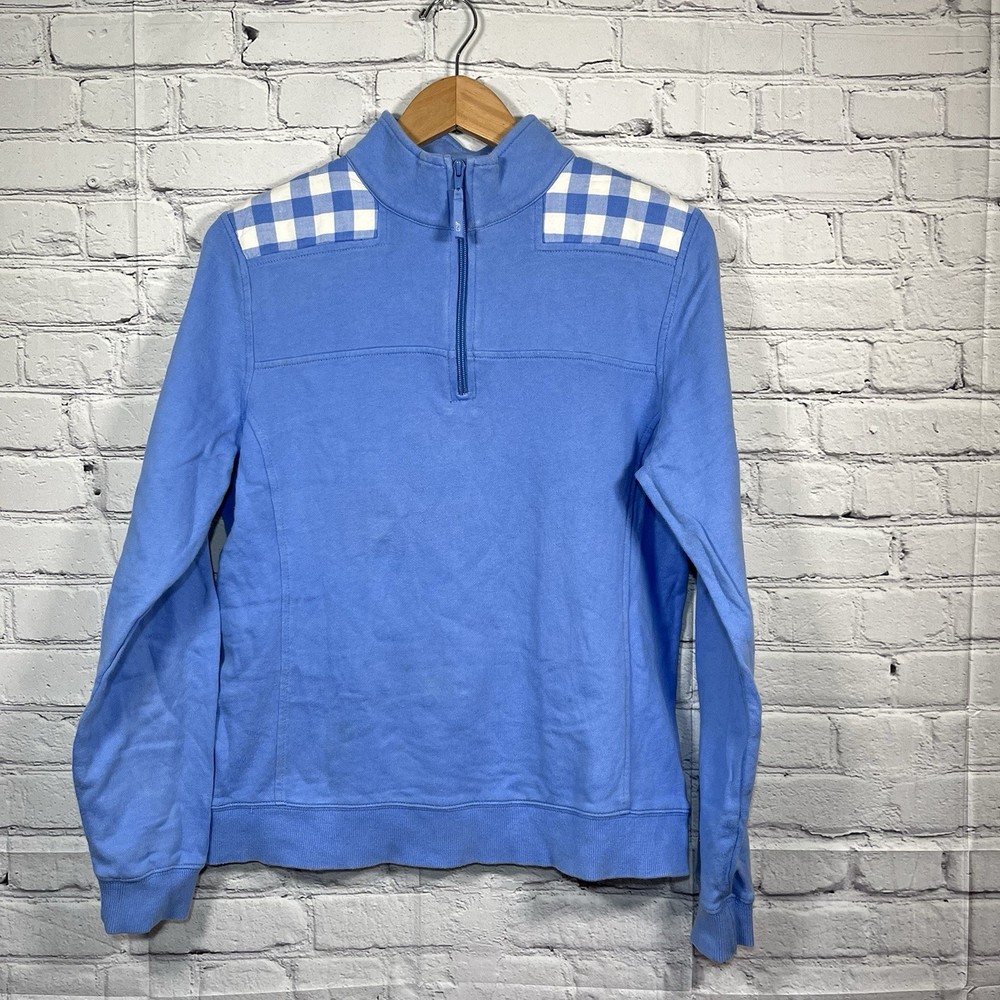 Vineyard Vines Plaid 1/4 Zip French Terry Sweatshirt Womens Size Medium Blue
