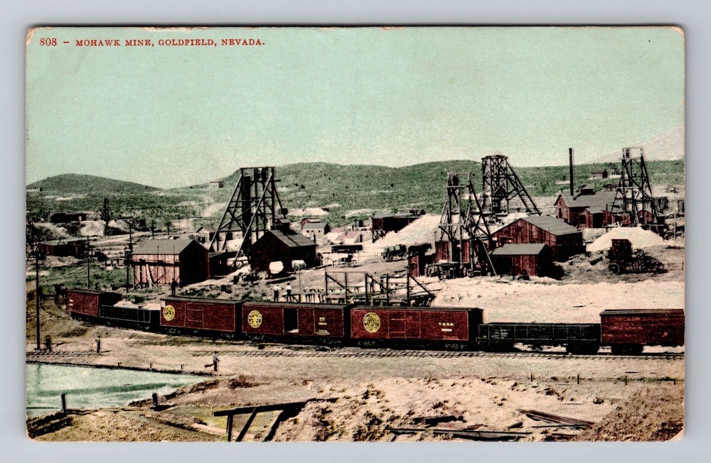 Goldfield NV-Nevada, Railroad At Mohawk Mine, Vintage Postcard Souvenir Postal