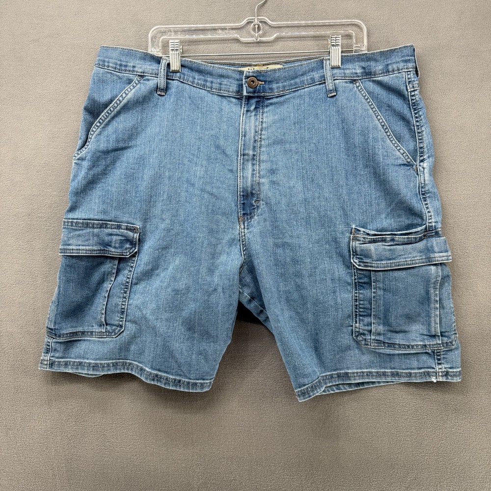 Wrangler Authentics Cargo Shorts Mens 40 Blue Denim Stretch High Rise Comfort