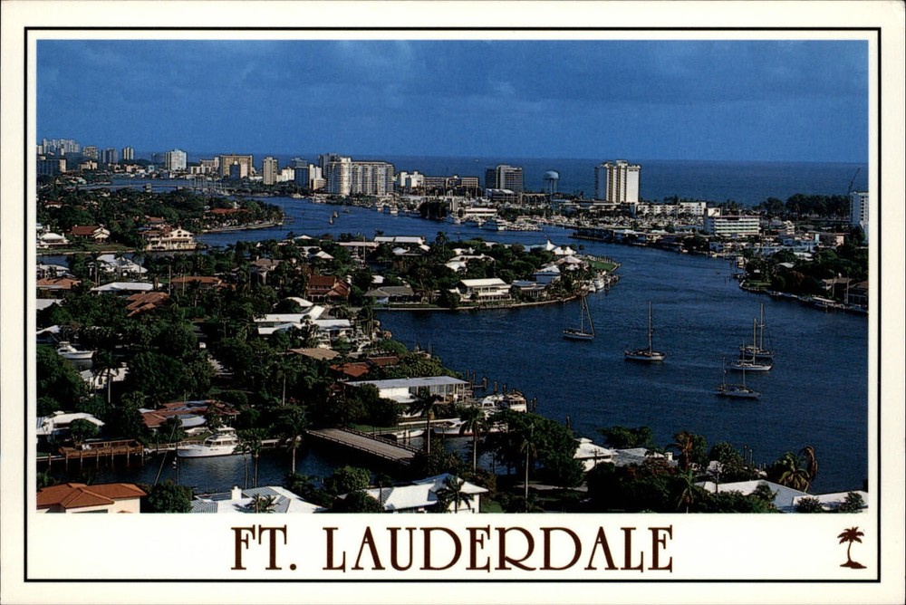 Intercoastal Waterway ~ Ft Lauderdale Florida FL ~ aerial view postcard