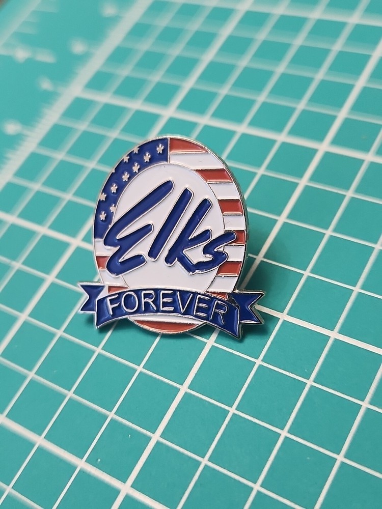Vtg Elks Forever Red White Blue Silver Tone Lapel Pin Hat Pin