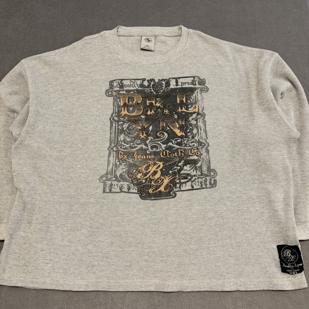 Vintage Y2K Brooklyn Xpress Streetwear Waffle Knit Shirt Long Sleeve Men's 2XL