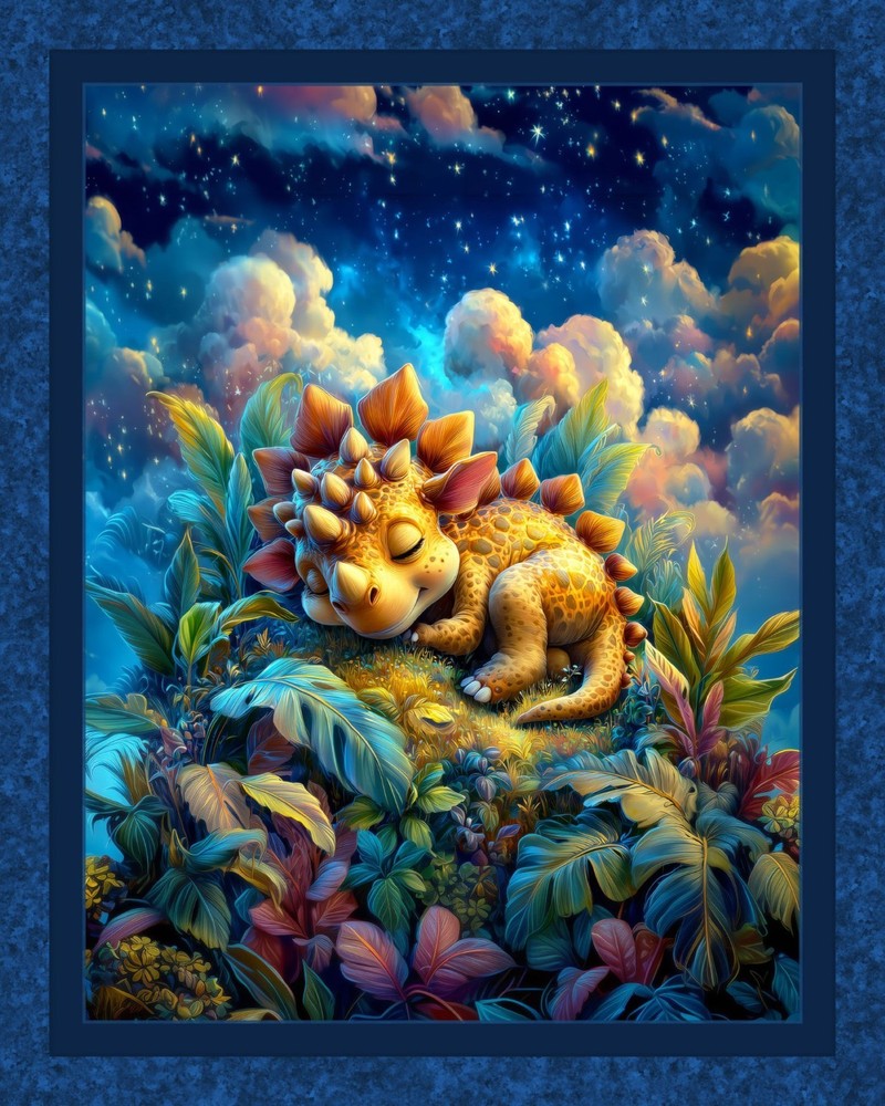 Baby Dino Dreams Dinosaur Child Quilt Top Wall Hanging Panel Fabric